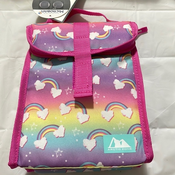 Arctic zone NWT Insulated Lunch Bag bag Velcro strap w/ rainbows clouds - Picture 2 of 5